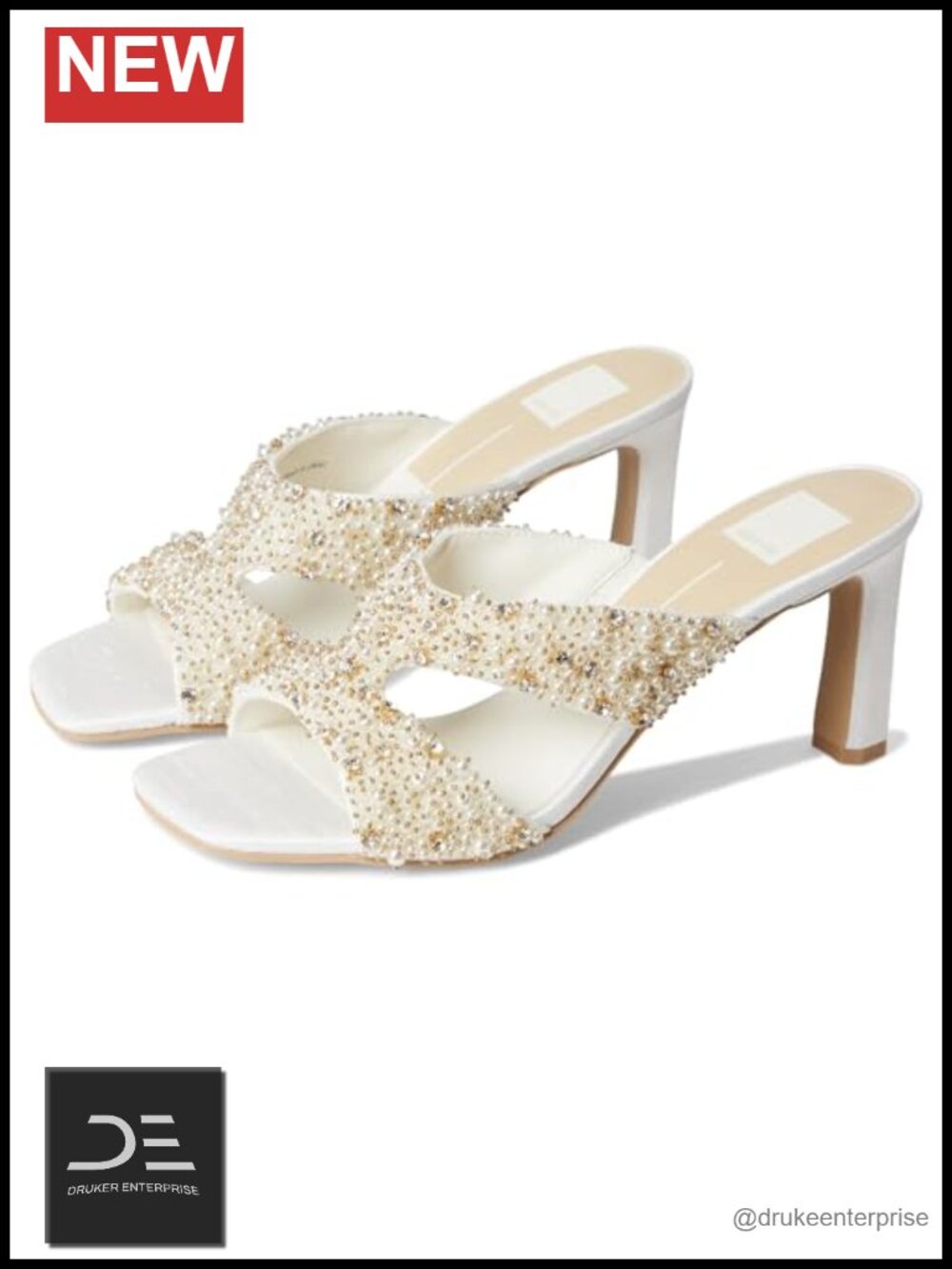 Rhinestone Block Heel Slide Sandals Open Toe Slingback Nylon Wedding Shoes